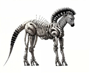 Fototapeta na wymiar Biomechanical Zebra. Digital illustration. Generative AI. Isolated on white background.
