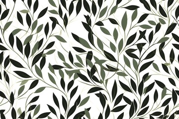 Seamless pattern with green leaves on white background. Vector illustration.Generated ai.