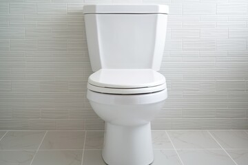 New ceramic toilet bowl near light wall, AI generated
