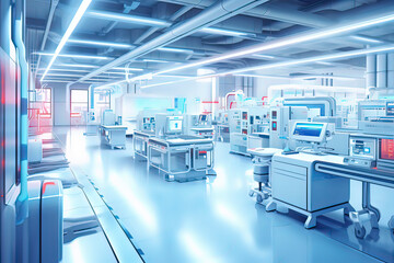 Fototapeta premium Intelligent factory production line. AI technology generated image
