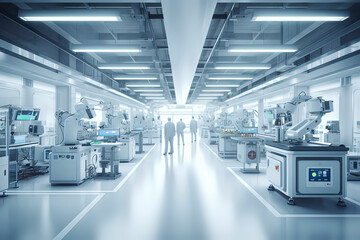 Naklejka na ściany i meble Intelligent factory production line. AI technology generated image