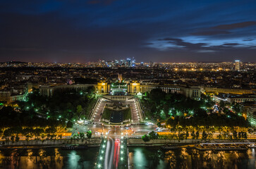 Aerial night view of Paris, France