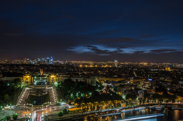 Aerial night view of Paris, France