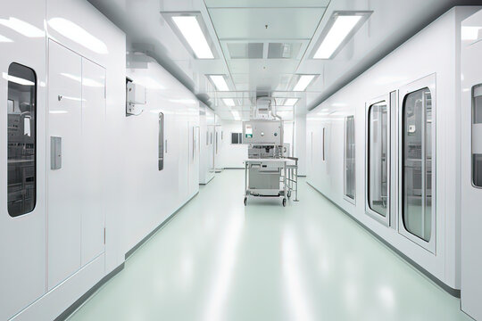 Internal and equipment of modern pharmaceutical factory R&D center. AI technology generated image