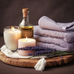 Fototapeta na wymiar Spa still life with lavender oil.Lavande, produits cosmétiques naturels