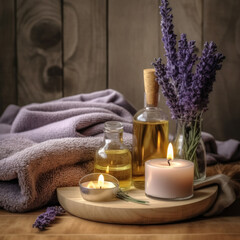 Obraz na płótnie Canvas Spa still life with lavender oil.Lavande, produits cosmétiques naturels