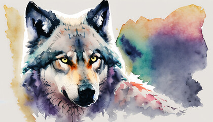 Portrait of a wolf in aquarelle style, Generated AI