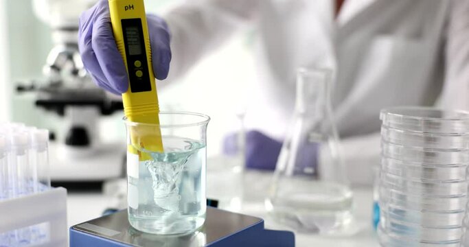 TDS meter checks the water quality in laboratory. Water quality tester and laboratory water purification system