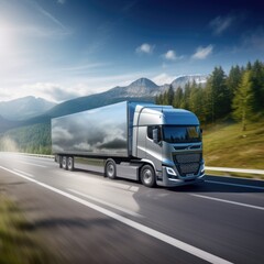 Futuristic truck with trailer scene. Technology Concept
