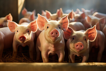 Cute little pigs in the pig farm. AI technology generated image