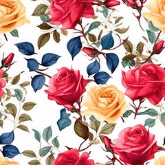 Vibrant Rose Watercolor Seamless Patterns, Floral Sublimation for Tumblers, Scrapbooks, and Wallpaper Generative AI 003