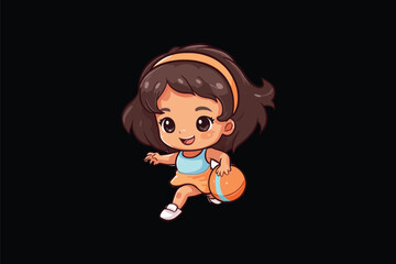 baby girl playing football vector logo design template