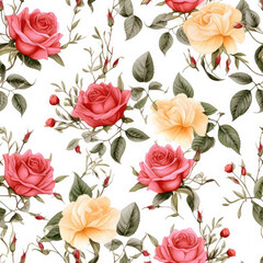Vibrant Rose Watercolor Seamless Patterns, Floral Sublimation for Tumblers, Scrapbooks, and Wallpaper Generative AI  005