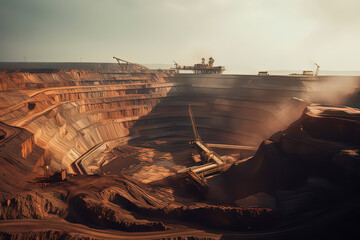 Fototapeta na wymiar Iron ore mines. AI technology generated image