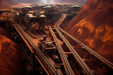 Naklejka premium Iron ore mines. AI technology generated image