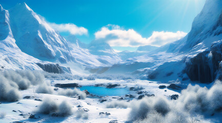 Fototapeta premium a white and snowy landscape with blue sky
