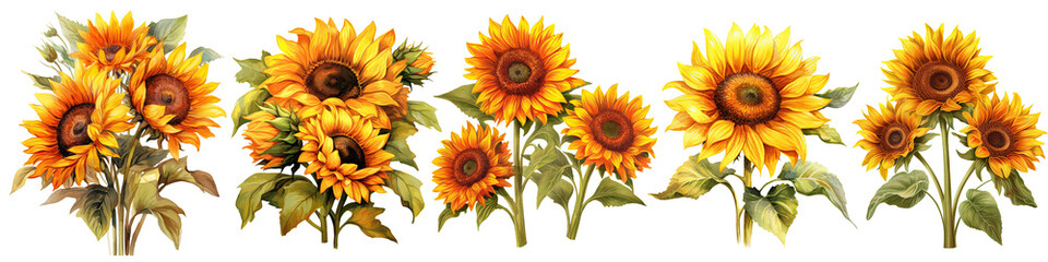 Fototapeta na wymiar Watercolor Sunflower Illustration on Transparent Background ,Vibrant Floral Artwork PNG