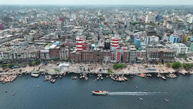 Dhaka City Aerial View, Sadarghat, Buriganga River, Puran Dhaka, Ahsan Manzil