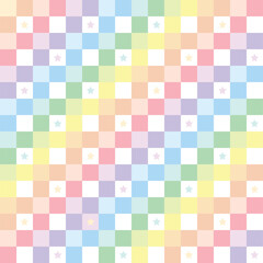 Pastel Rainbow Star Shining Sparkle Sky Space Galaxy Check Checkered Gingham Pattern Illustration Fabric, Wrapping Paper, Picnic Mat, Tablecloth, Wrapping Paper Background
