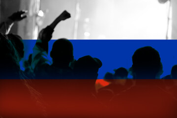 Civil war in Russia concept. PMK Wagner against the Russian army. Prigozhin against Putin. Flag....