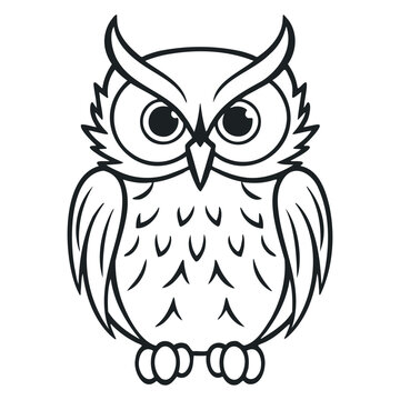 cartoon owl outline design with editable lines on a white background - vector.