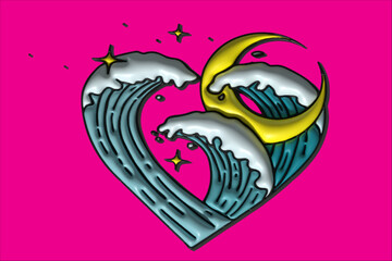 HEART WITH SEA AND MOON