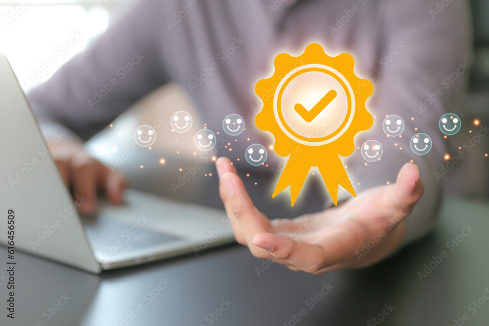Aufkleber customer service satisfaction survey feedback for business review rating and best service or finance