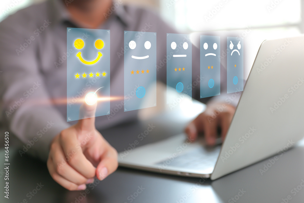Aufkleber customer service satisfaction survey feedback for business review rating and best service or finance