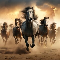 Obraz na płótnie Canvas A herd of galloping horses