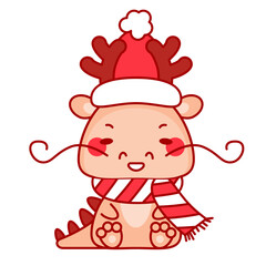 Happy Chinese new year 2024 year of the dragon zodiac sign. Dragon is symbol of 2024. Chinese cute dragon with Santa Claus hat. Super cute dragon