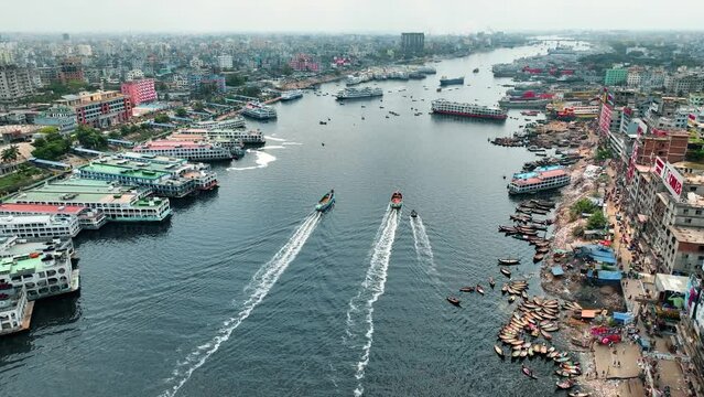 Dhaka City Aerial View, Sadarghat, Buriganga River, Puran Dhaka, Ahsan Manzil