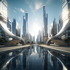 Naklejka na ściany i meble A group of skyscrapers of the future