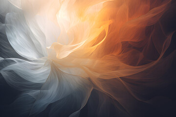 white blue orange black flower theme background, like abstract texture fabric petals flowing in the air - generative ai