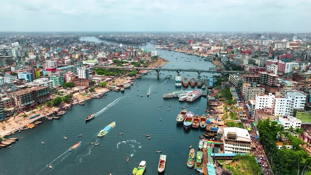 Dhaka City Aerial View, Sadarghat, Buriganga River, Puran Dhaka, Ahsan Manzil
