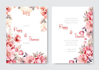 beautiful peach flower floral vector elegant wedding card template watercolor