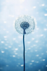 A jellyfish dandelion in blue with light shining through it, in the style of lensbaby velvet. AI generative