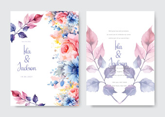 colorful flower floral elegant wedding invitation watercolor