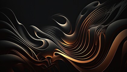 Aesthetic Abstract Wavy Line Backdrop.
Black and Gold Organic Line Art Background.
Dark Digital Wallpaper.