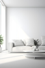 Fototapeta premium Modern living room bathed in natural light with sleek, functional furniture. Generative AI