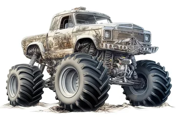 Foto auf Acrylglas Cartoon-Autos monster truck isolated on white background. Generated by AI.