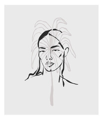 Hand drawn vector abstract graphic line art simple,contemporary collection set with boho feminine aesthetics.,woman portraits.Fashion feminine concept design for wall decor,print,wallpaper,background.