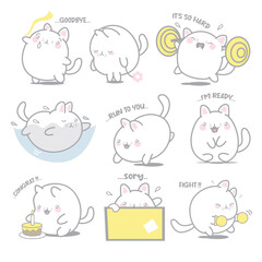 Cute cat cartoon character with expression.Sticker and doodle vector illustration.