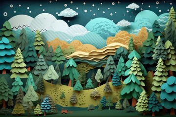 Obraz na płótnie Canvas beautiful paper art forest outdoor scenery