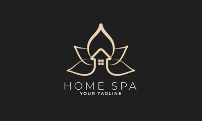 Home spa relaxation massage logo design. Lotus flower with home outline illustration
