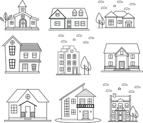 Black and white illustration of a house. Vector.
