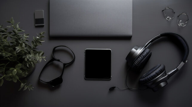 headphones on a laptop