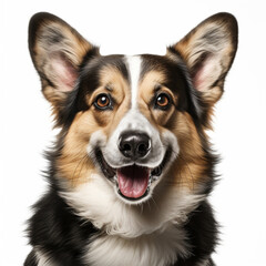Fototapeta premium Illustration, AI generation. Welsh Corgi cardigan face shot , isolated on white background. Pet, dog.