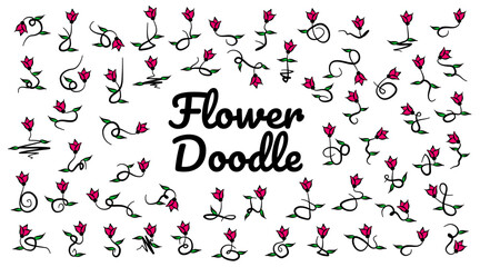 Doodle flower. Flower pattern. flower and leaf pattern. Minimalist set flowers. hand drawn flower. Floral graphic element. Flower hand drawn illustration.