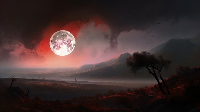 Moon eclipse landscape digital art digital painting AI Generated pictures