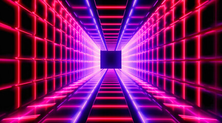 neon tunnel of glowing neon lights